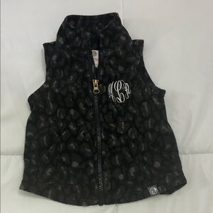 Monogrammed Girls' Black Leopard Print Fleece Vest